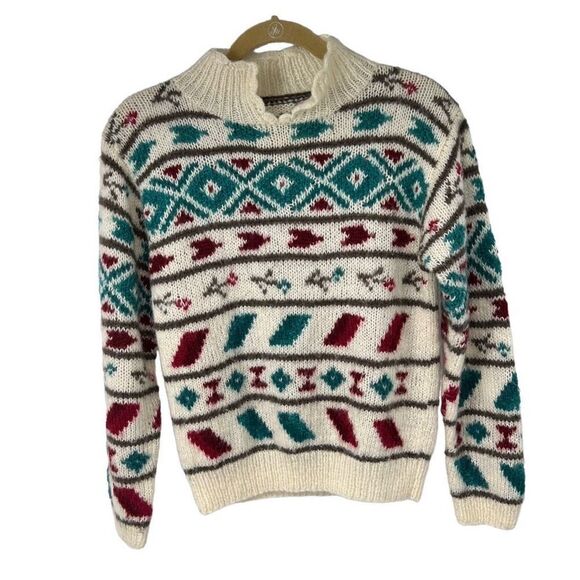 Vintage Southwest Pattern Floral Mock Neck Collar Sweater - Picture 1 of 6